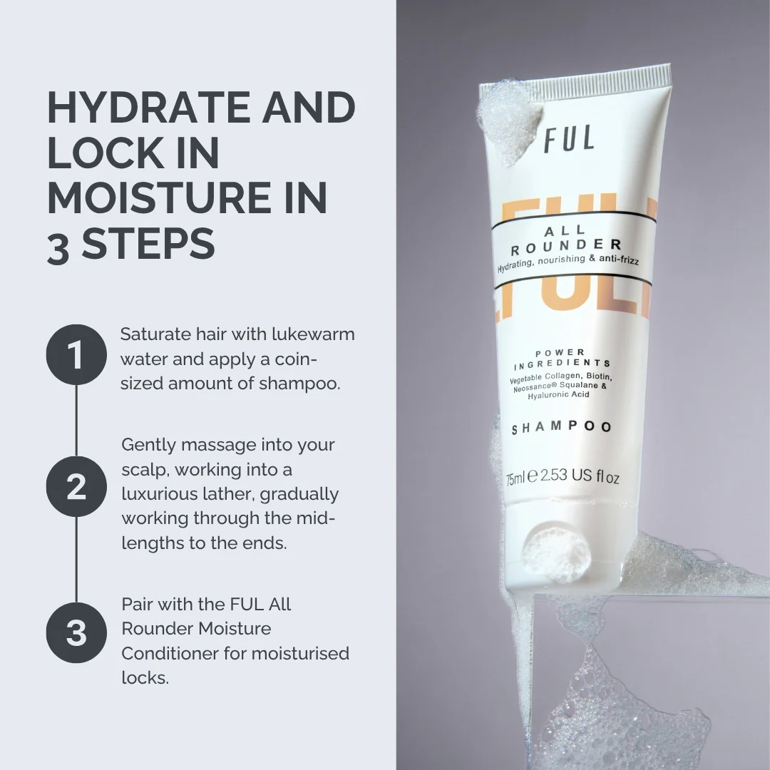 All-Rounder Shampoo Mini 75ml – Sulphate-Free Cleanser for Dry, Damaged & Frizzy Hair - Image 3