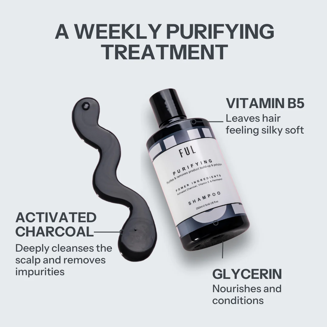 FUL Purifying Charcoal Shampoo 250ml – Clarifying Detox for Oily Scalp & Buildup | Deep Cleanser for Greasy Hair - Image 3