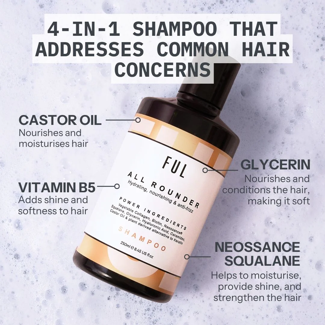 FUL All-Rounder Shampoo 250ml – Sulphate-Free Cleanser for Dry, Damaged & Frizzy Hair - Image 3